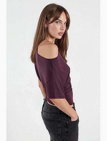 T-shirt col asymétrique maille viscose douce manches courtes hiccup