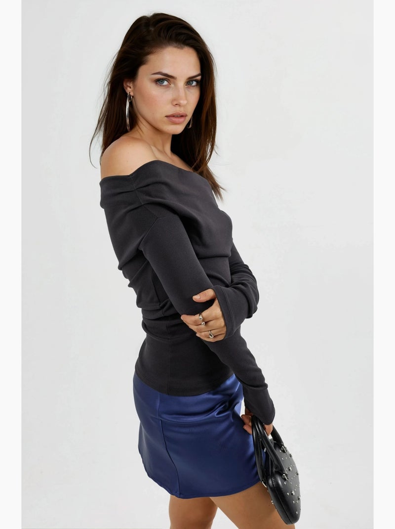 T-shirt col bateau ajusté manches longues busem Noir - Kiabi