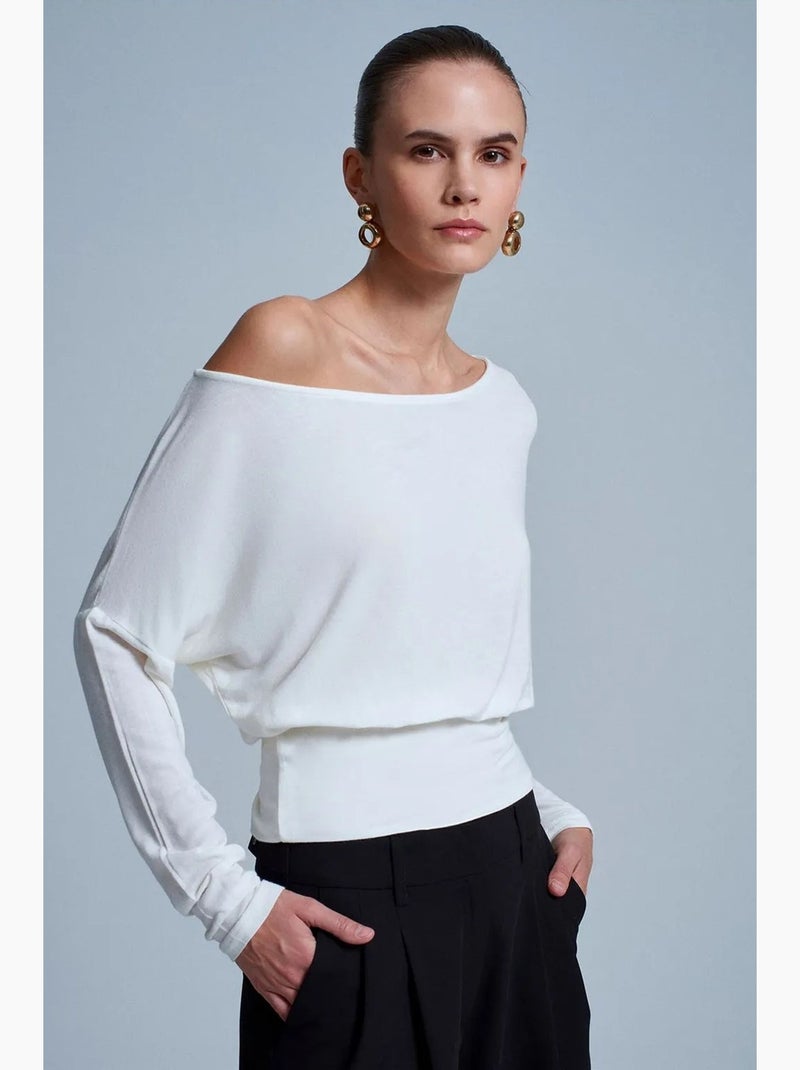 T-shirt col bateau ample manches longues dilvin Blanc - Kiabi