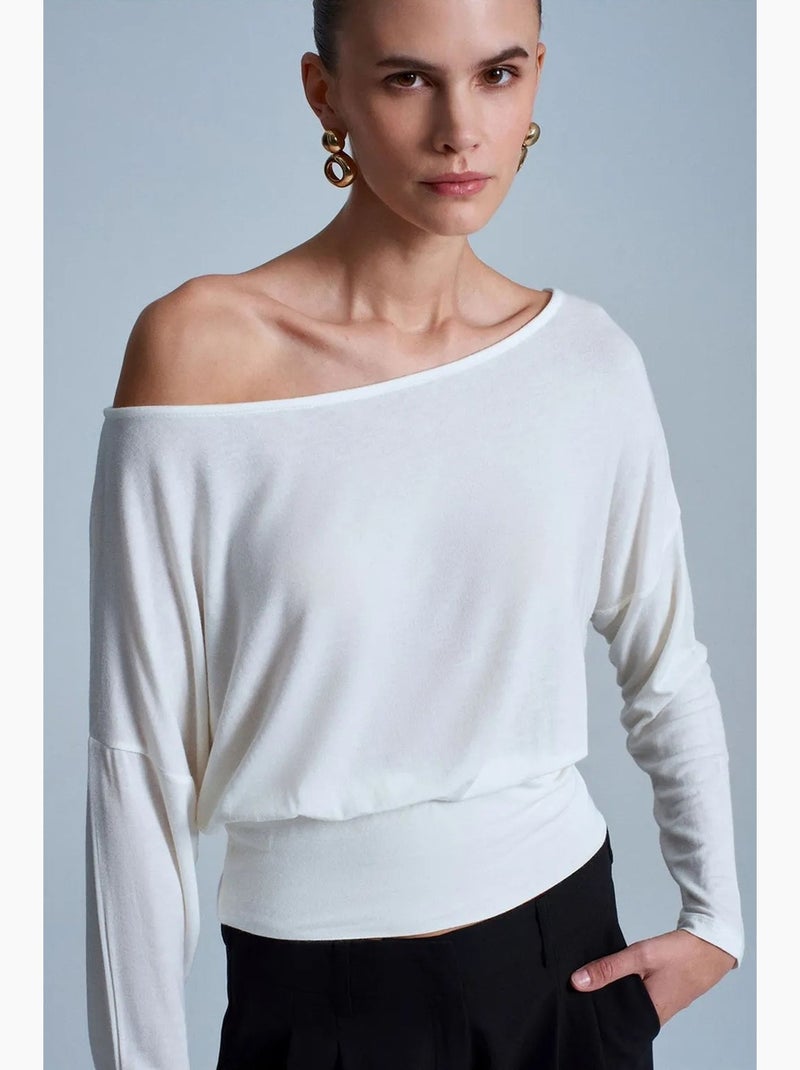 T-shirt col bateau ample manches longues dilvin Blanc - Kiabi