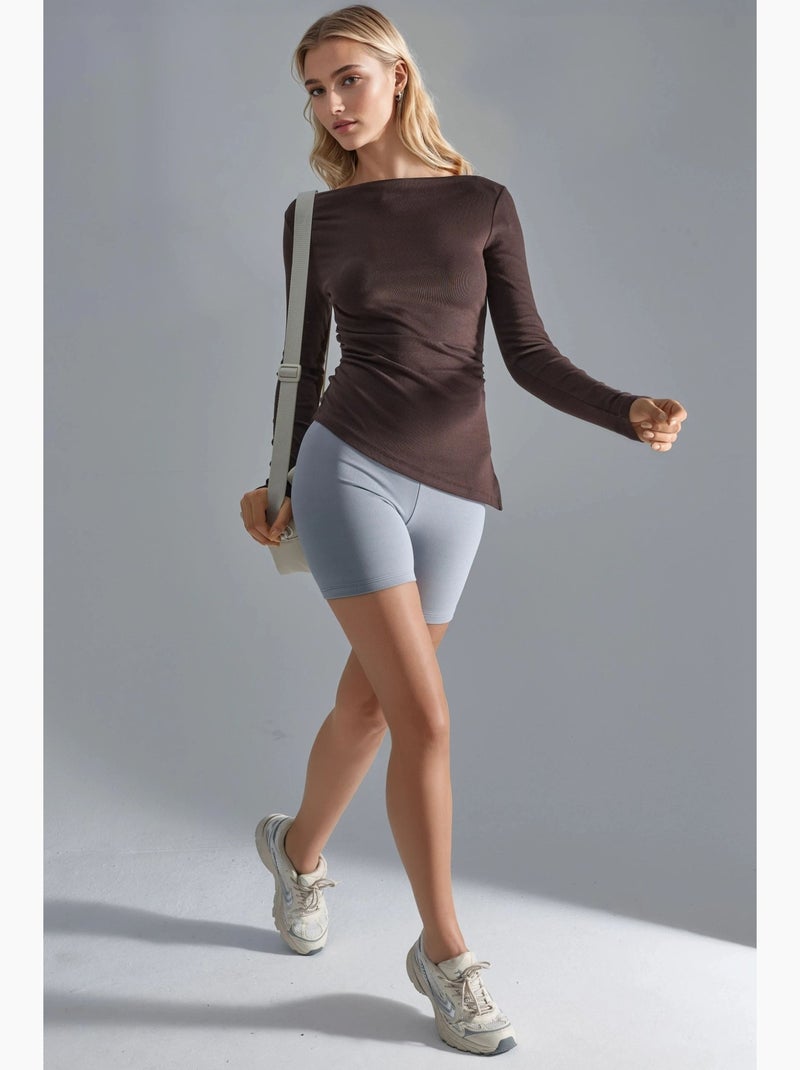 T-shirt col bateau coton manches longues busem Marron foncé - Kiabi