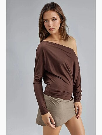 T-shirt col bateau drapé manches longues busem