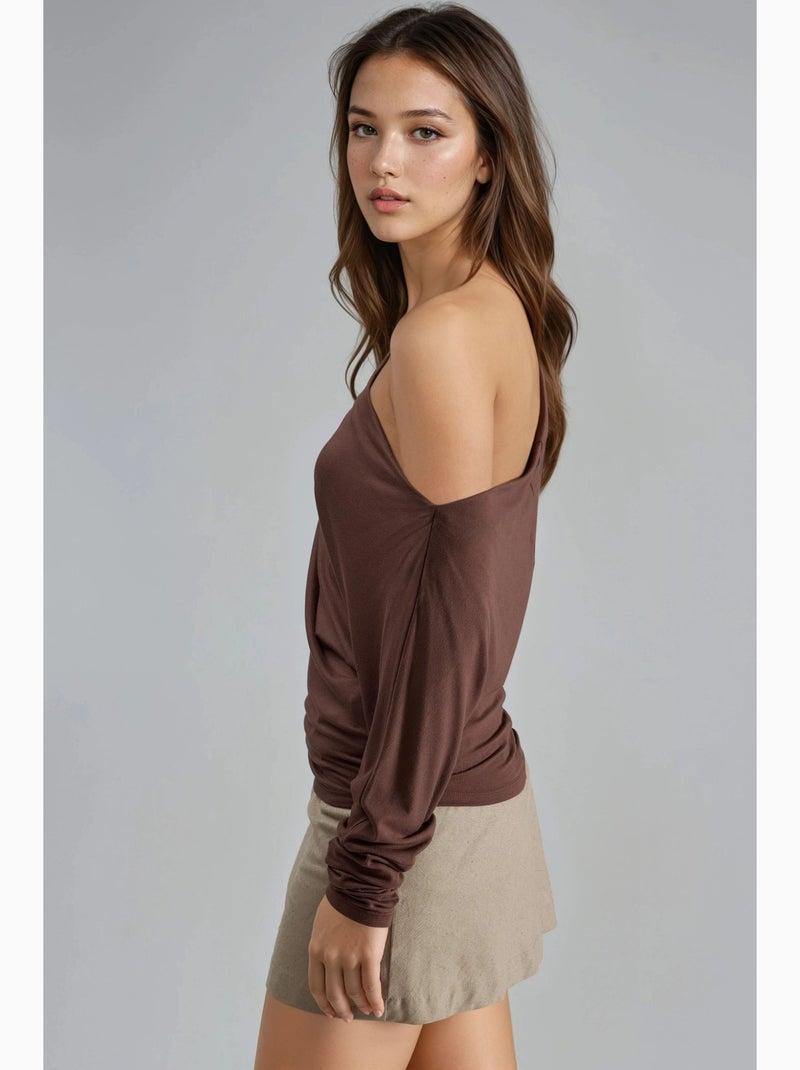 T-shirt col bateau drapé manches longues busem Marron clair - Kiabi