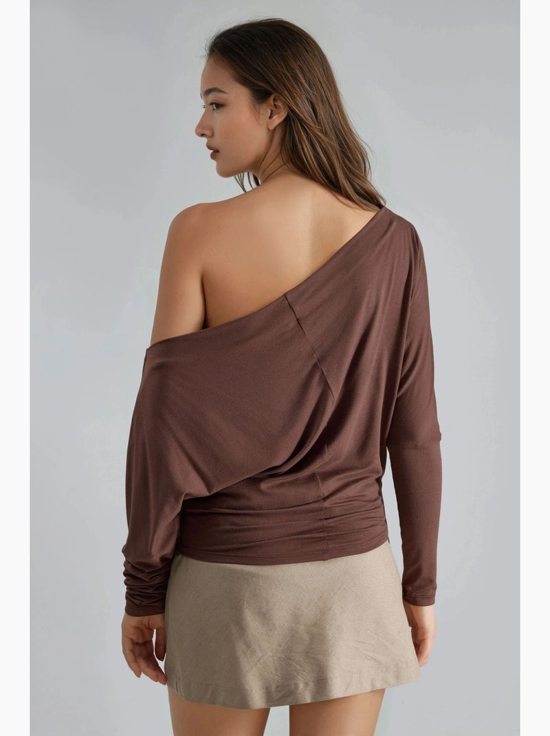 T-shirt col bateau drapé manches longues busem Marron clair - Kiabi