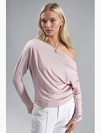 T-shirt col bateau drapé manches longues busem