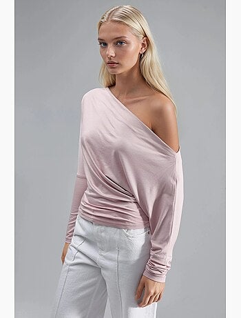 T-shirt col bateau drapé manches longues busem