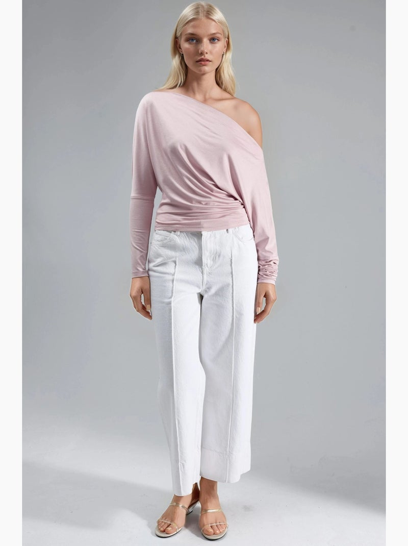T-shirt col bateau drapé manches longues busem Rose dragée - Kiabi