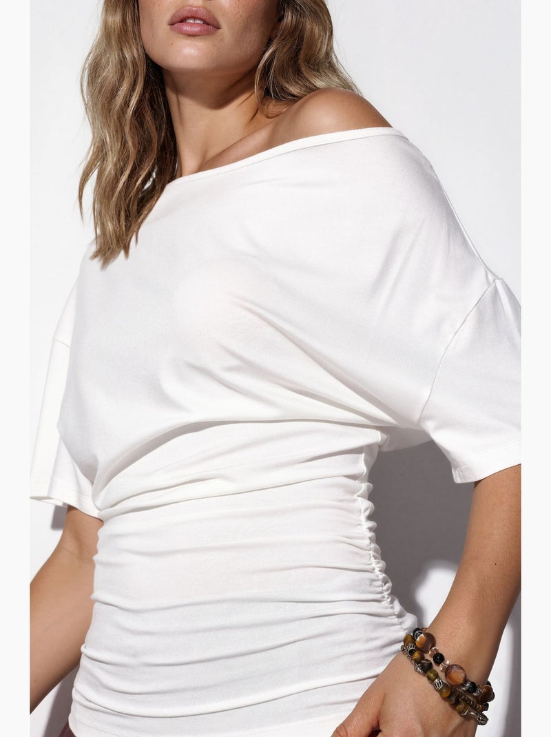 T-shirt col bateau jersey manches courtes busem Blanc - Kiabi