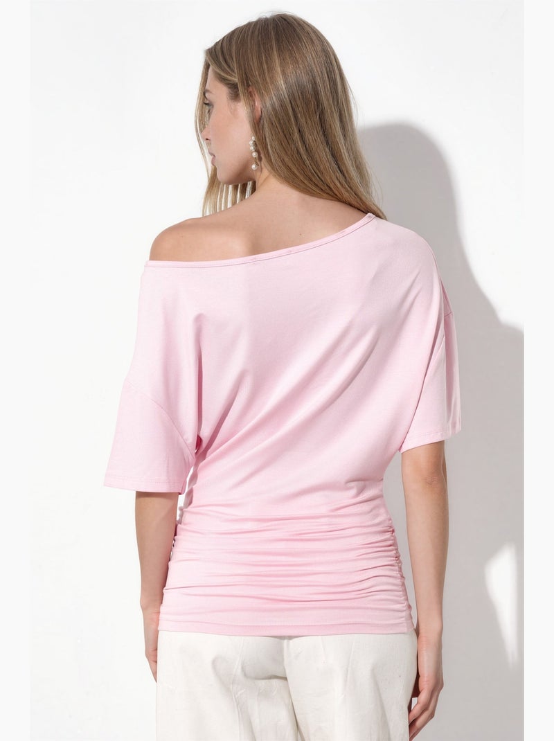 T-shirt col bateau jersey manches courtes busem Rose dragée - Kiabi