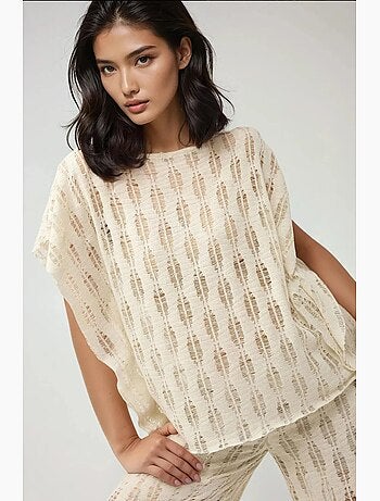 T-shirt col bateau maille effet usé manches courtes hiccup