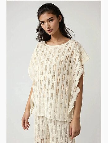 T-shirt col bateau maille effet usé manches courtes hiccup