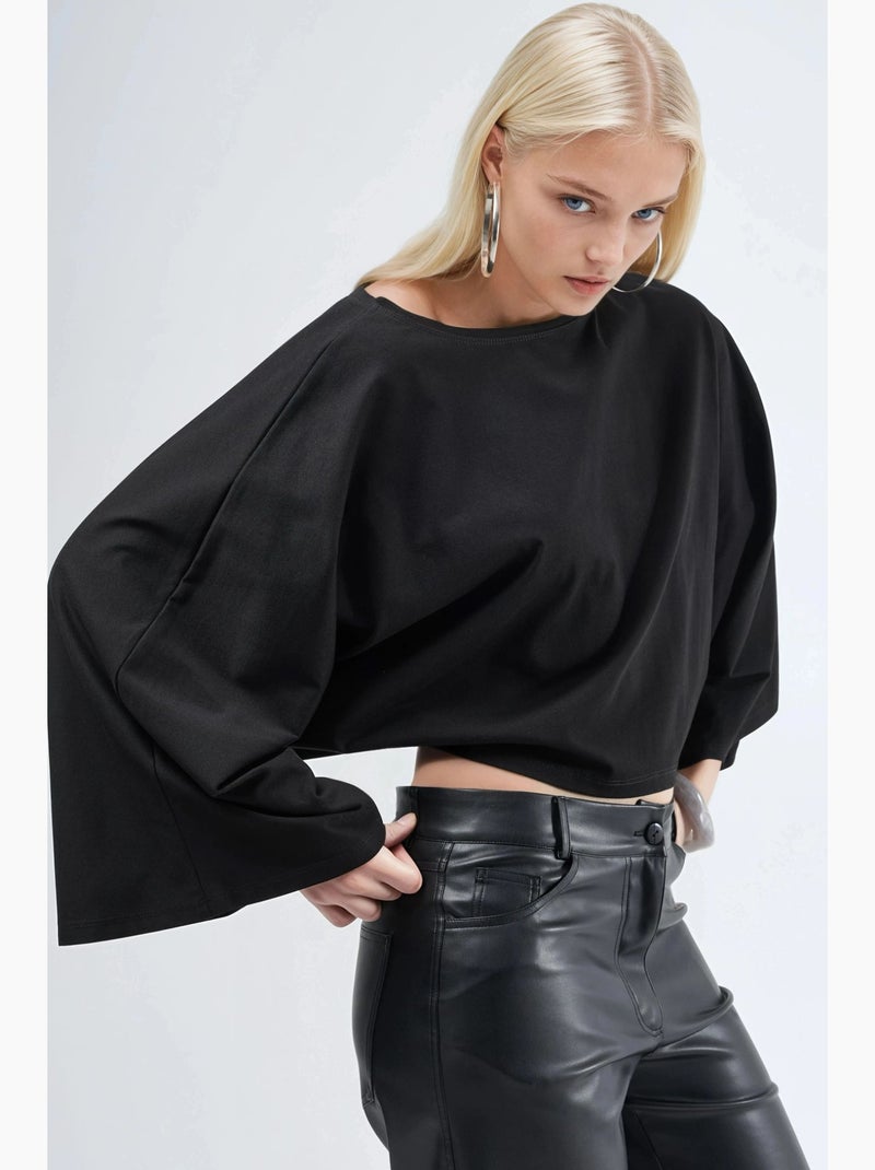 T-shirt col bateau manches longues coupe ample busem Noir - Kiabi