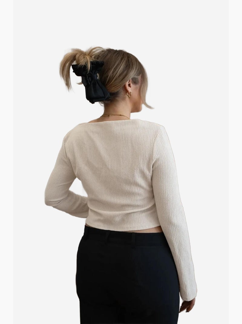 T-shirt col bateau manches longues hiccup Beige naturel - Kiabi