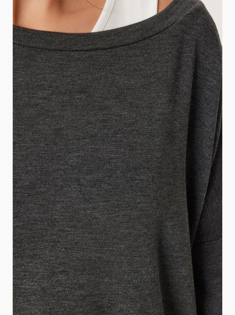 T-shirt col bateau manches longues istanbul Gris Noir - Kiabi