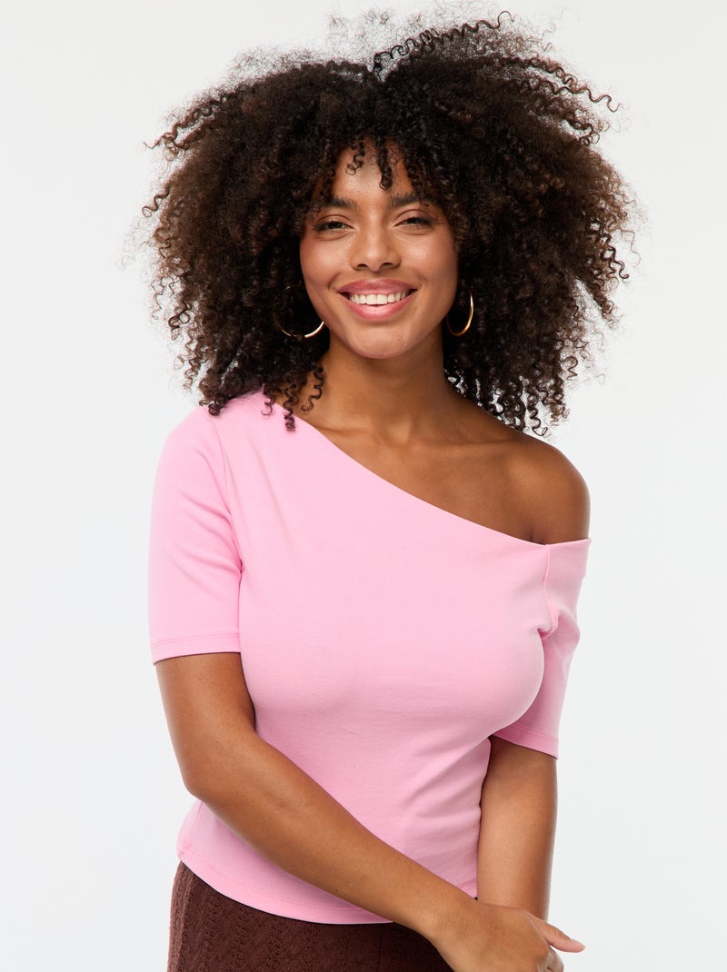 T-shirt col bateau Rose - Kiabi