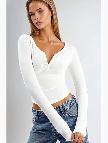 T-shirt col boutonné élastique manches longues busem