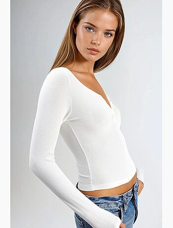 T-shirt col boutonné élastique manches longues busem