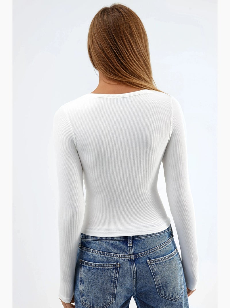 T-shirt col boutonné élastique manches longues busem Blanc - Kiabi