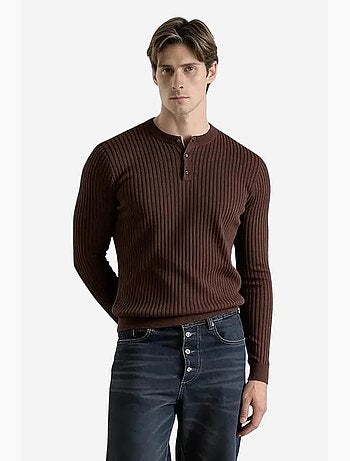 T-shirt col boutonné manches longues ajusté giesto