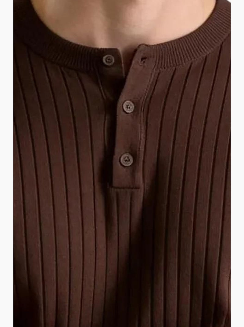 T-shirt col boutonné manches longues ajusté giesto Marron chocolat - Kiabi