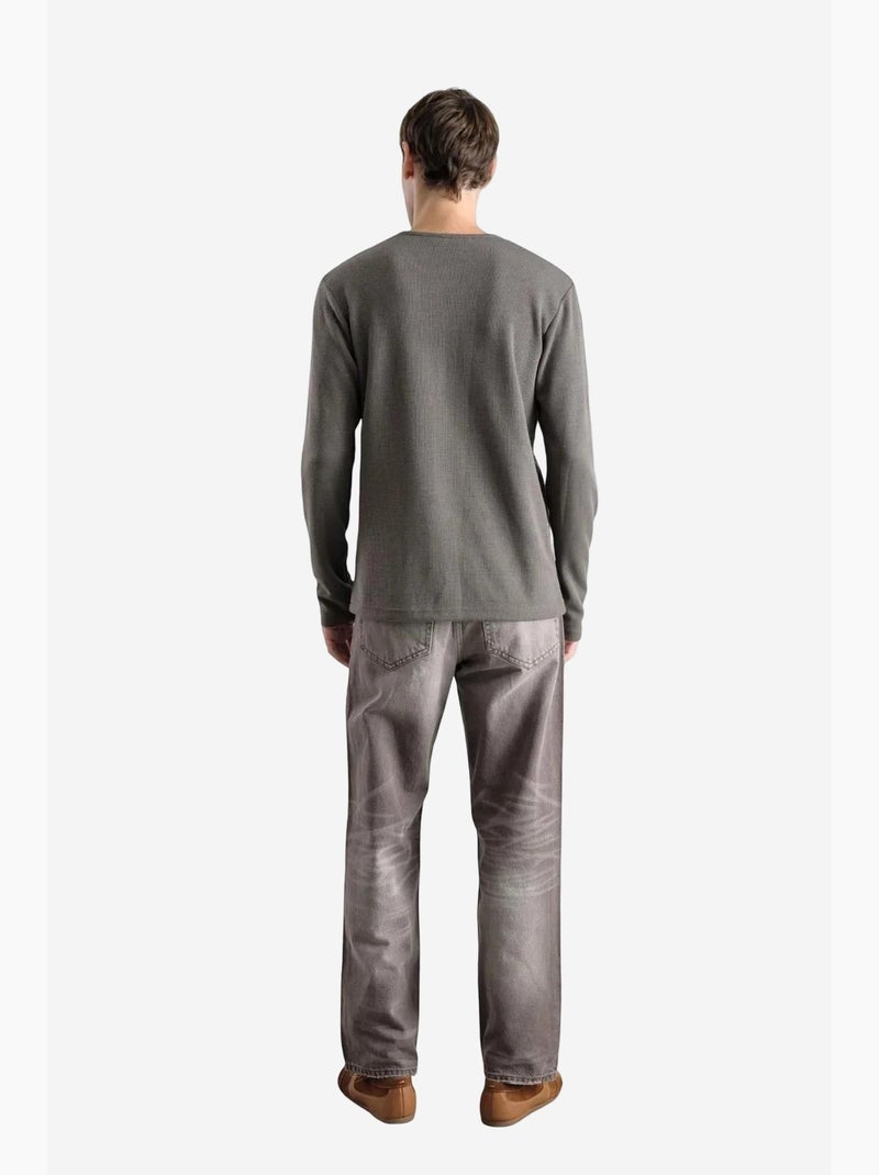 T-shirt col boutonné manches longues ajusté giesto Taupe - Kiabi