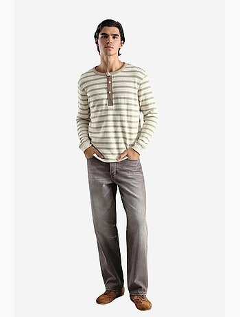 T-shirt col boutonné manches longues rayé giesto
