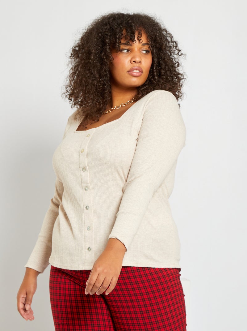 T-shirt col carré beige - Kiabi