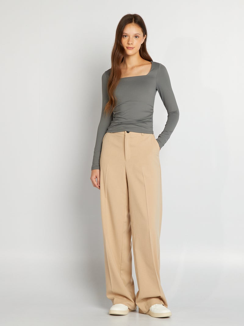 T-shirt col carré Gris - Kiabi