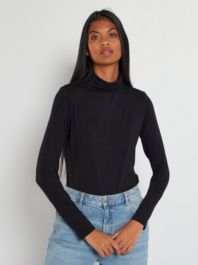 T-shirt col cheminée noir - Kiabi