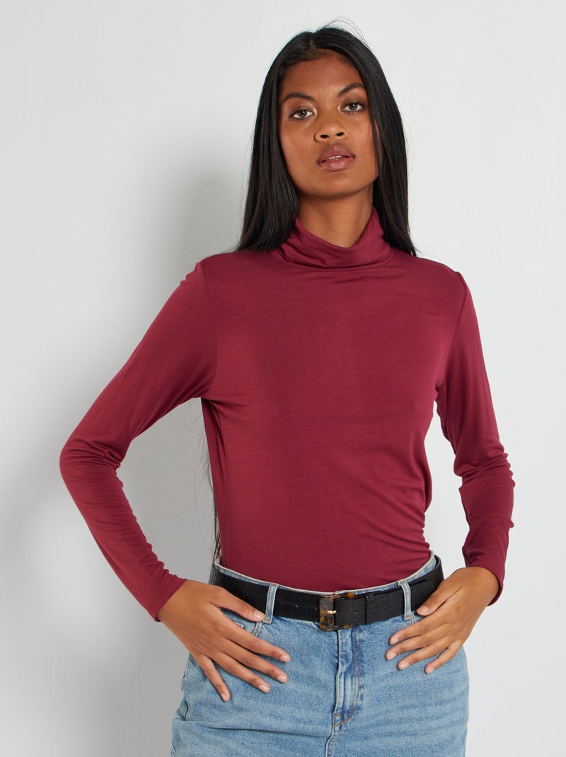 T-shirt col cheminée rouge framboise - Kiabi