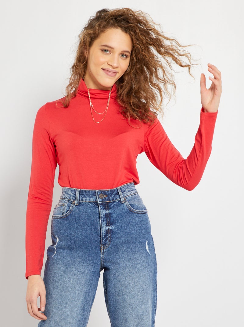 T-shirt col cheminée rouge - Kiabi