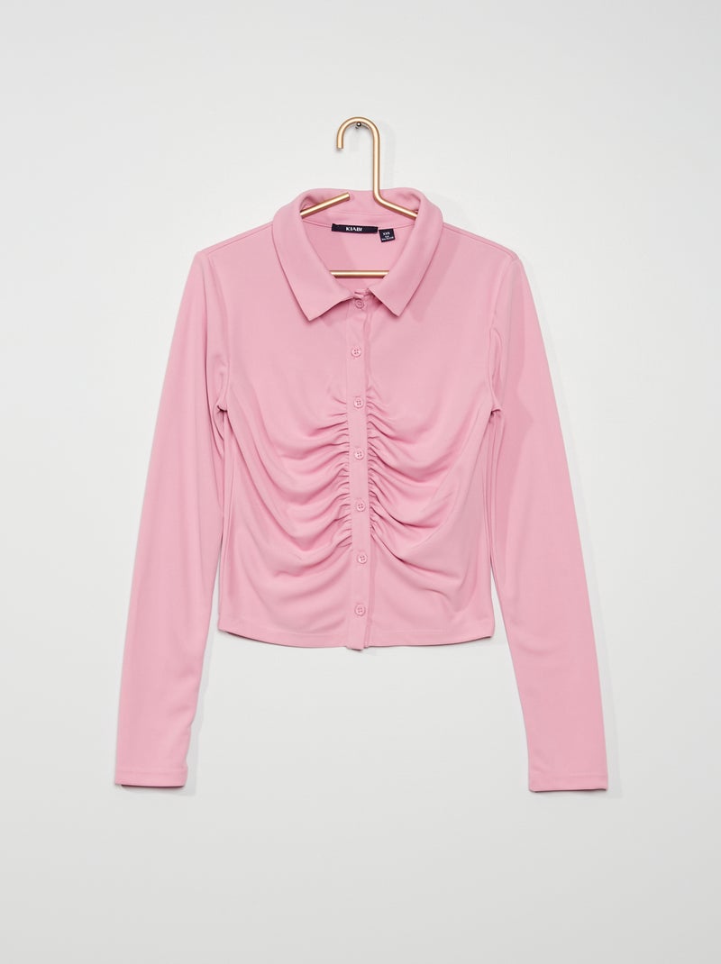 T-shirt col chemise froncé violet/rose - Kiabi