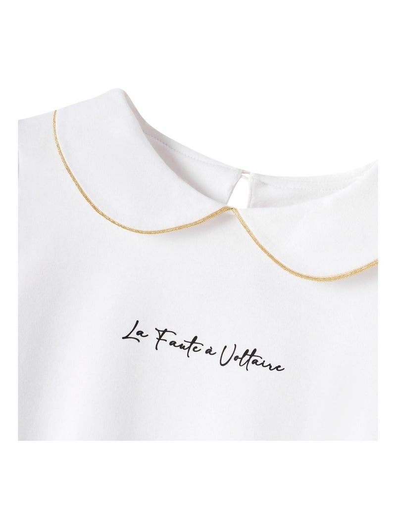 T-shirt  Col Claudine  à Manches Courtes  SOPHIA - 'LA FAUTE A VOLTAIRE' Blanc Doré - Kiabi