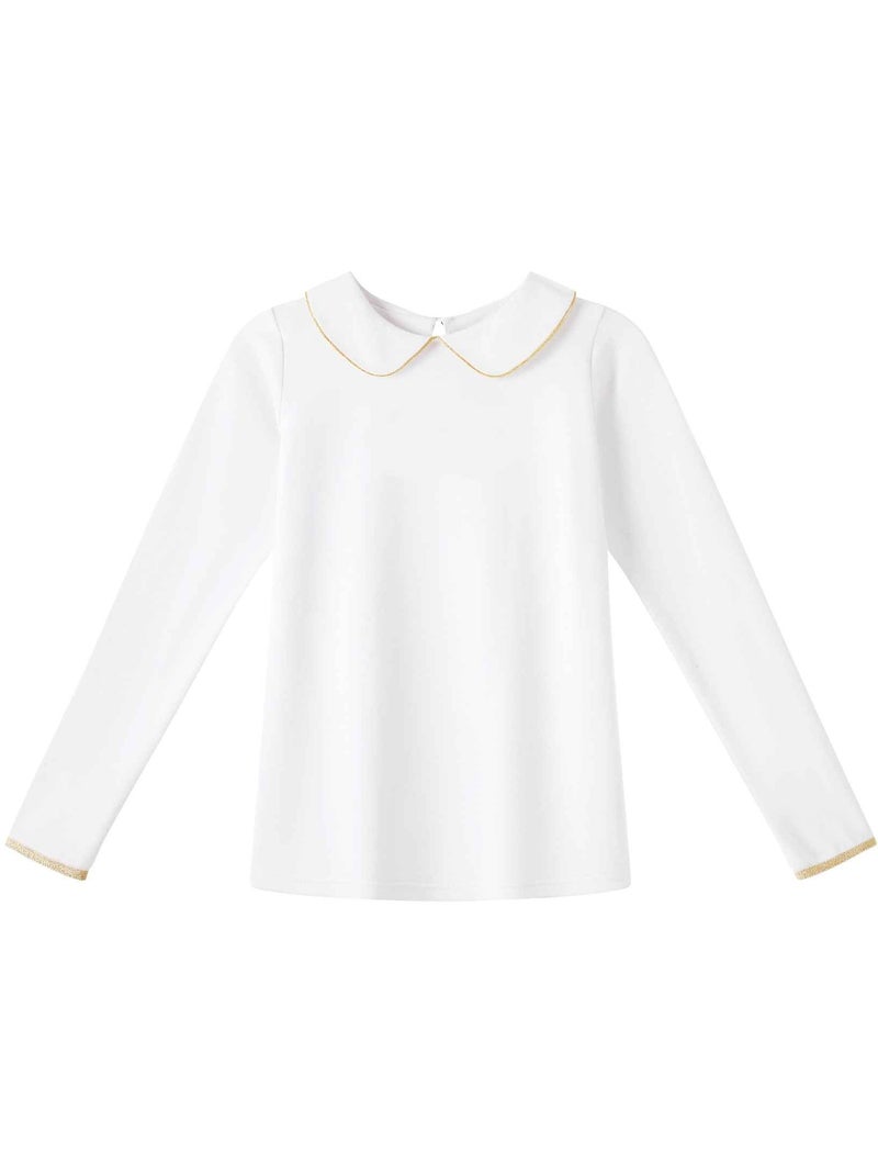 T-shirt  Col Claudine  à Manches Longues  SOPHIA - 'LA FAUTE A VOLTAIRE' Blanc Doré - Kiabi