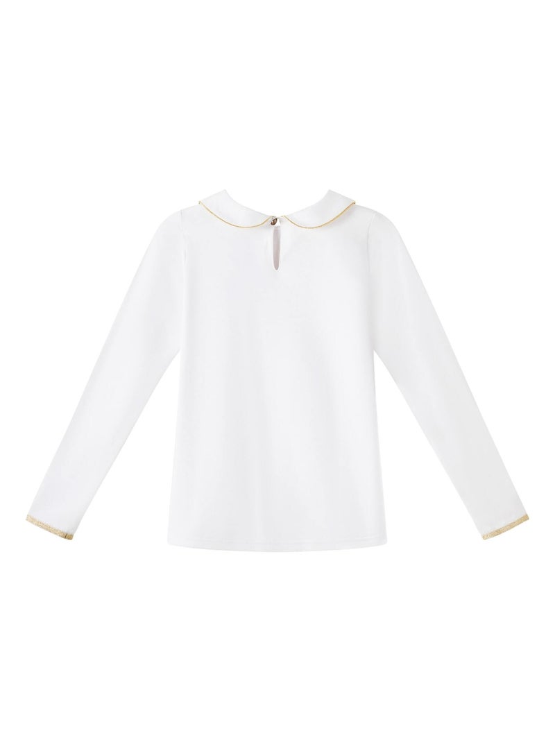 T-shirt  Col Claudine  à Manches Longues  SOPHIA - 'LA FAUTE A VOLTAIRE' Blanc Doré - Kiabi