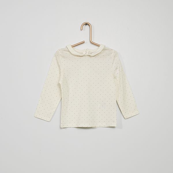 T Shirt Col Claudine Imprime Petits Pois Bebe Fille Ecru Pois Kiabi 4 00