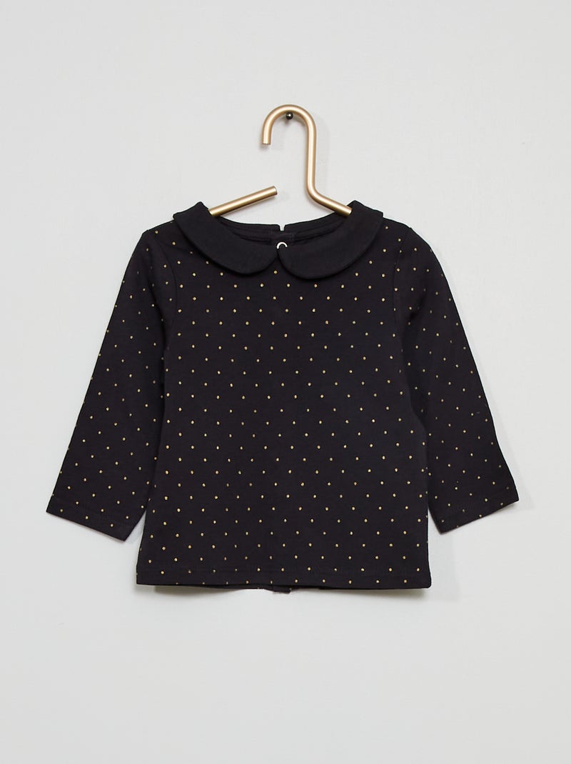 T-shirt col claudine imprimé rayures bleu marine - Kiabi