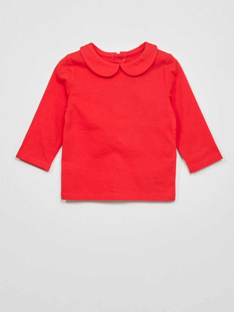 T-shirt col claudine rouge vif - Kiabi