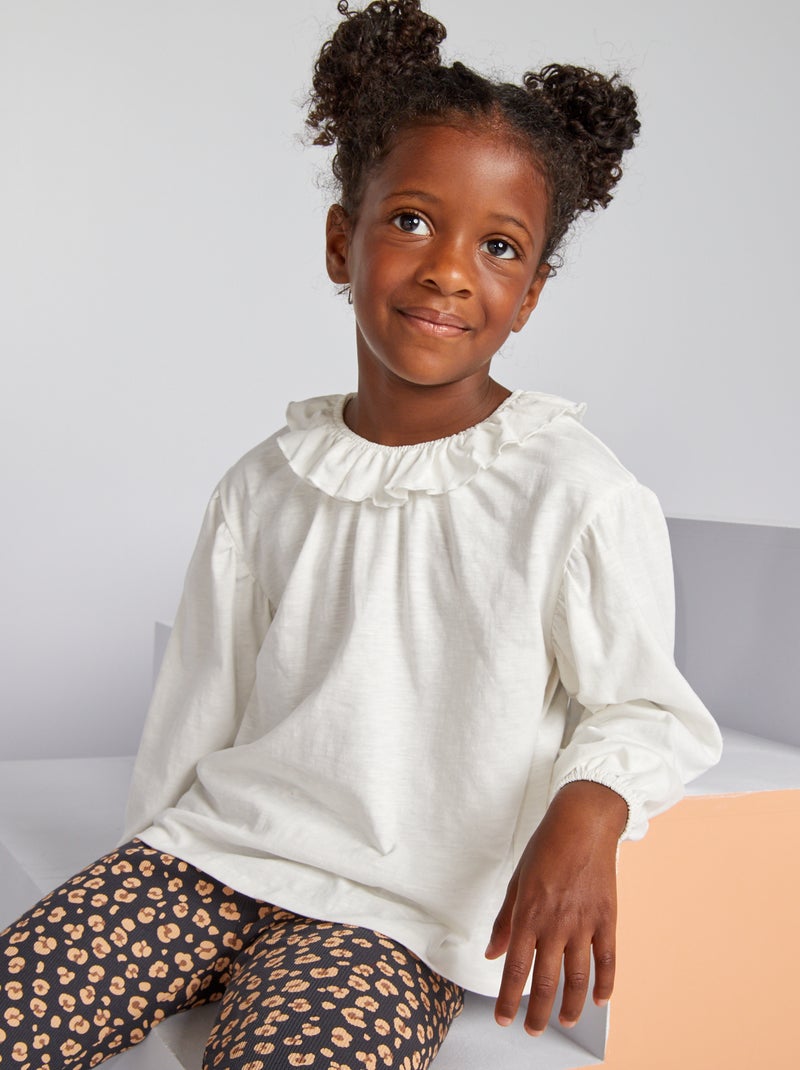 T-shirt col collerette blanc - Kiabi