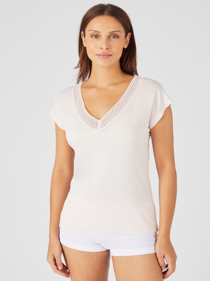 T-shirt col dentelle Climatyl - Damart Rose - Kiabi