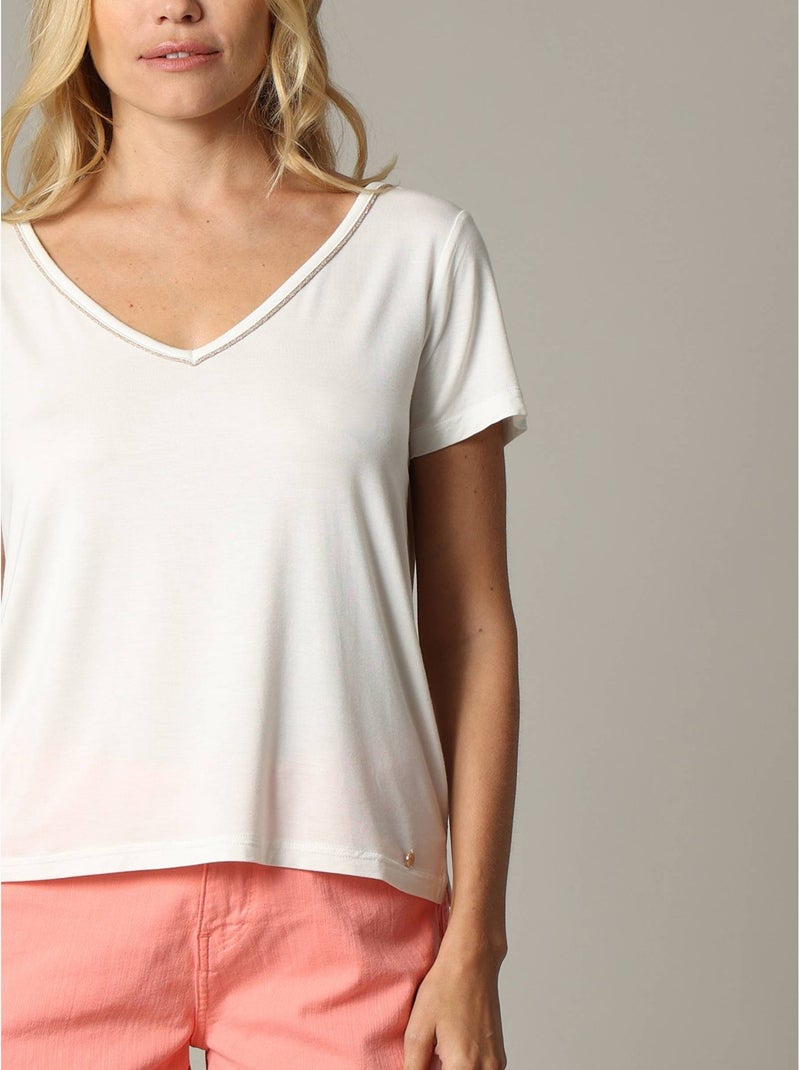 T-shirt col en V avec liseré brillant  'Deeluxe' Blanc - Kiabi