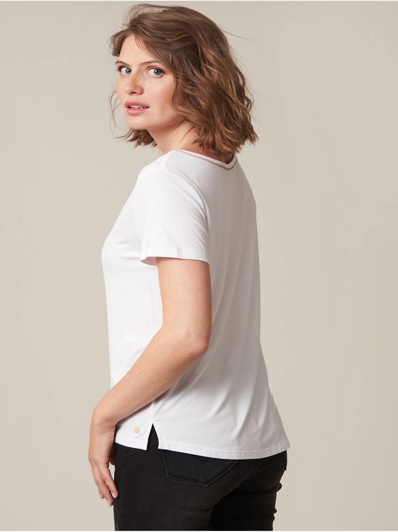 T-shirt col en V avec liseré brillant  'Deeluxe' Blanc - Kiabi