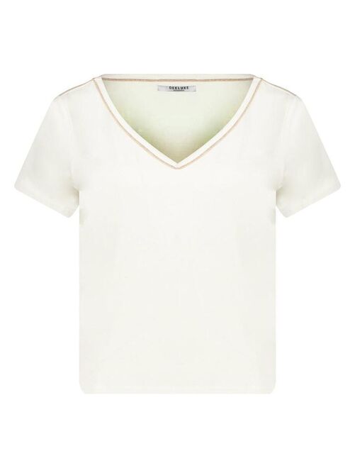 T-shirt col en V avec liseré brillant pour femme 'Deeluxe' - Kiabi