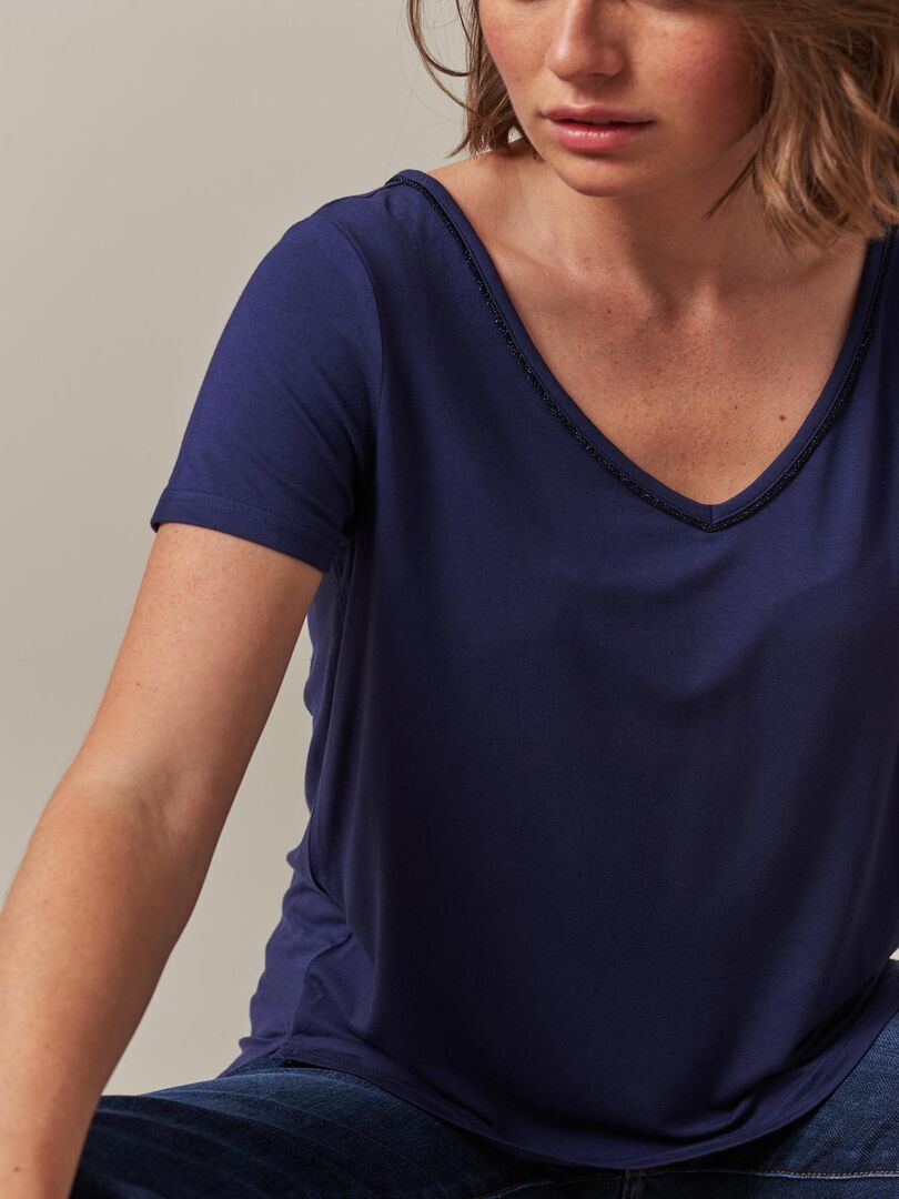Please Femme – T-shirt col V en viscose et lurex effet glitter main image 0