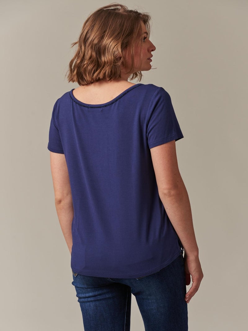 T-shirt col en V avec liseré brillant pour femme 'Deeluxe' Bleu - Kiabi