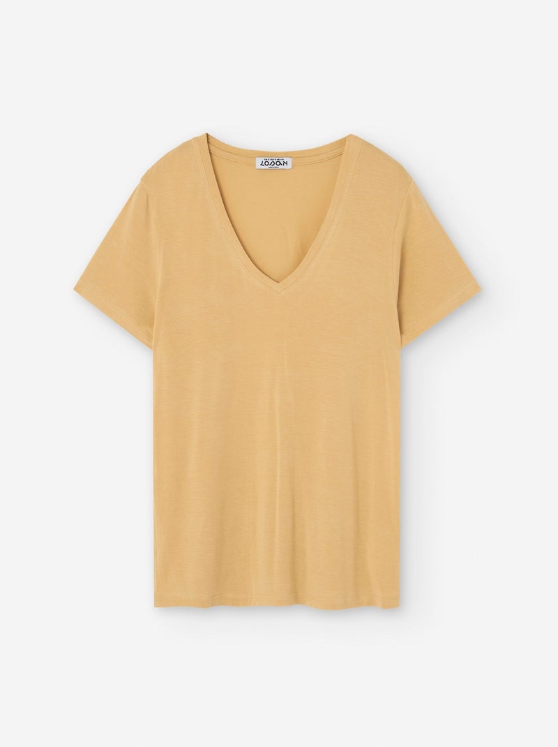 T-Shirt Col en V Jaune - Kiabi