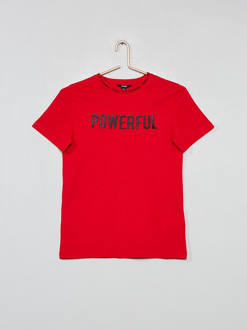 T-shirt col imprimé rouge - Kiabi