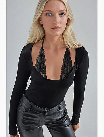 T-shirt col licou dentelle viscose stretch manches longues hiccup
