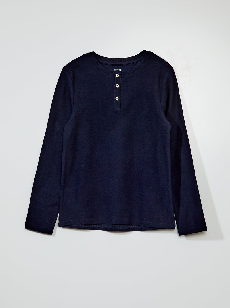T-shirt col mao bleu marine - Kiabi