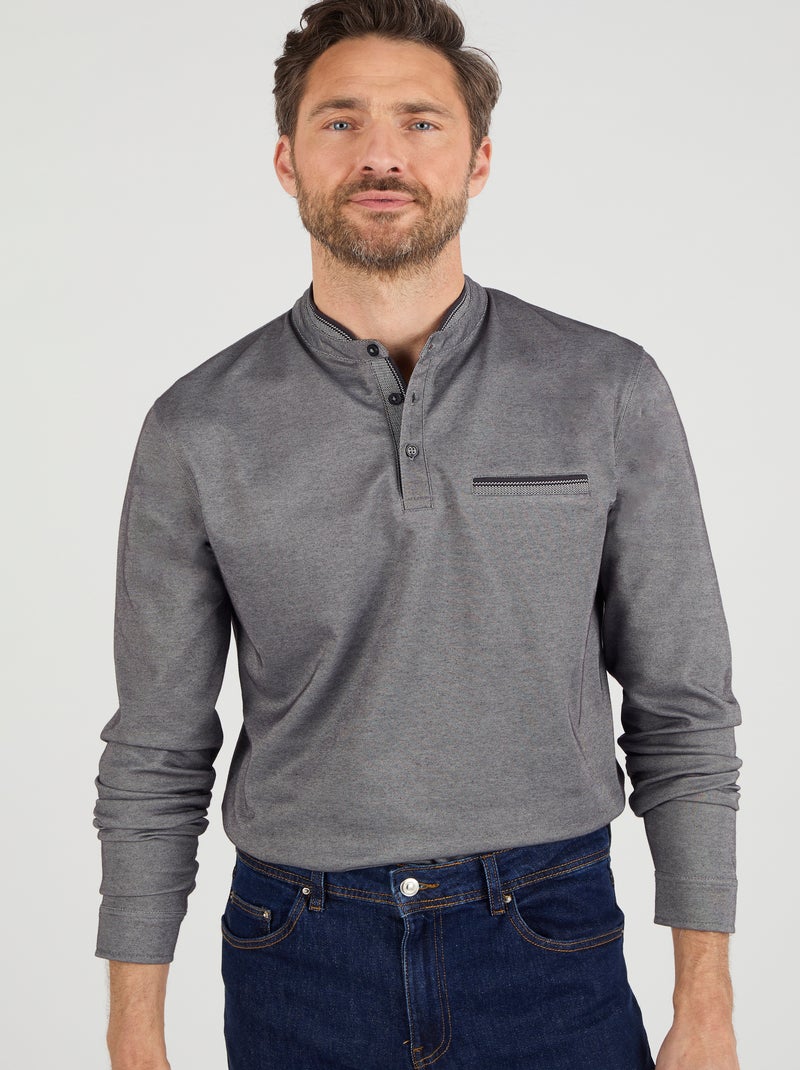 T-shirt col mao boutonné - Damart Gris chiné - Kiabi